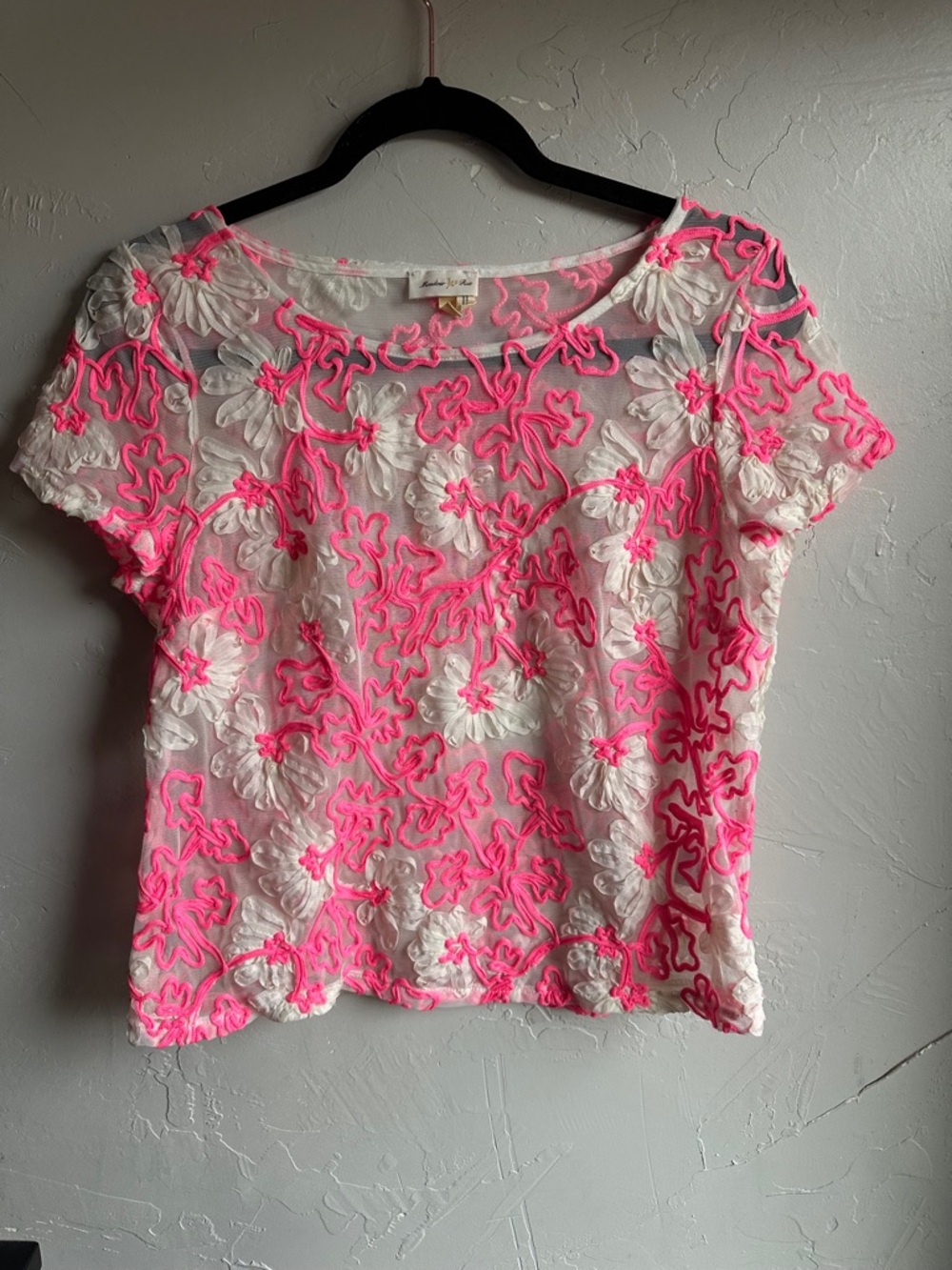 Meadow Rue Sheer Embroidered Festival Top Pink Floral Mesh Coquette Y2K Sz 8 M